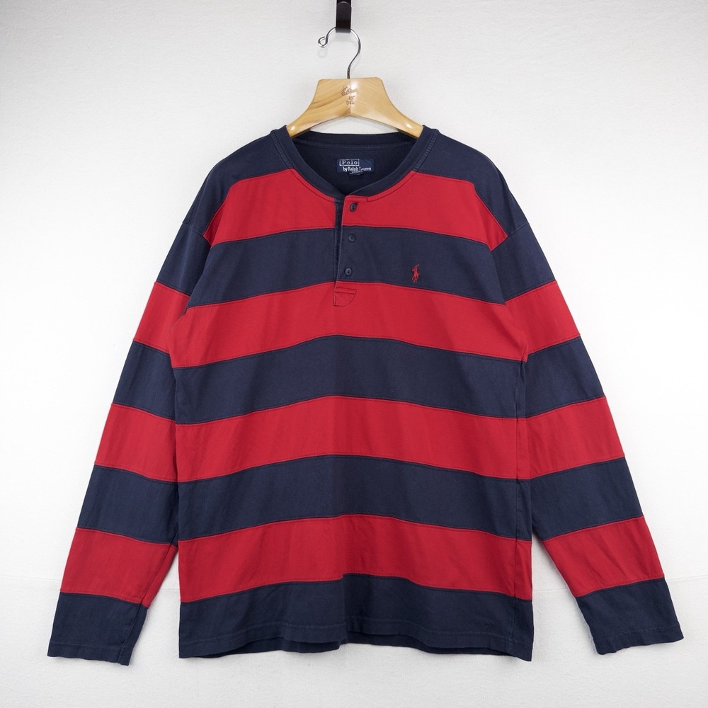 90's Vtg Polo Ralph Lauren Henley Colorblock Striped Long Sleeve Shirt Men's L